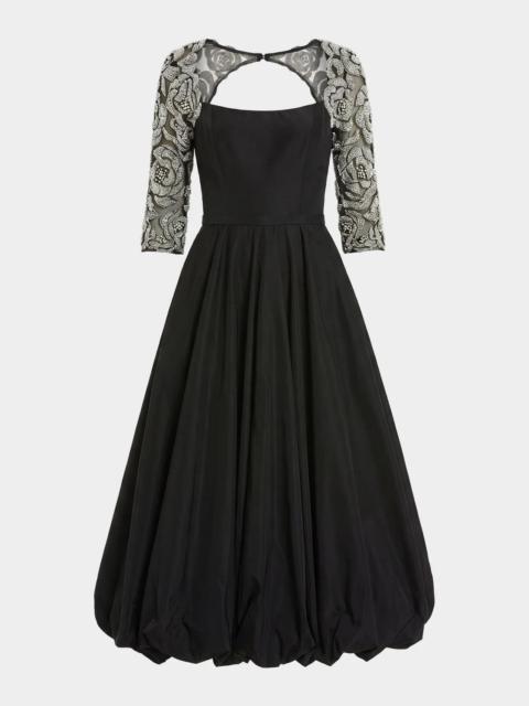 MAC DUGGAL Embellished-Sleeve Bubble-Hem Midi Dress