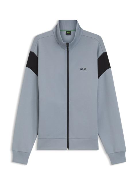 BOSS ZIPPERED COTTON-BLEND SWEATSHIRT WITH CONTRAST INSERTS