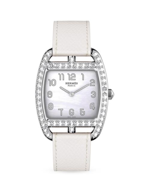 Hermès 케이프 코드 Tonneau 스테인레스 스틸, 1.3 TCW 다이아몬드 & 가죽 스트랩 시계