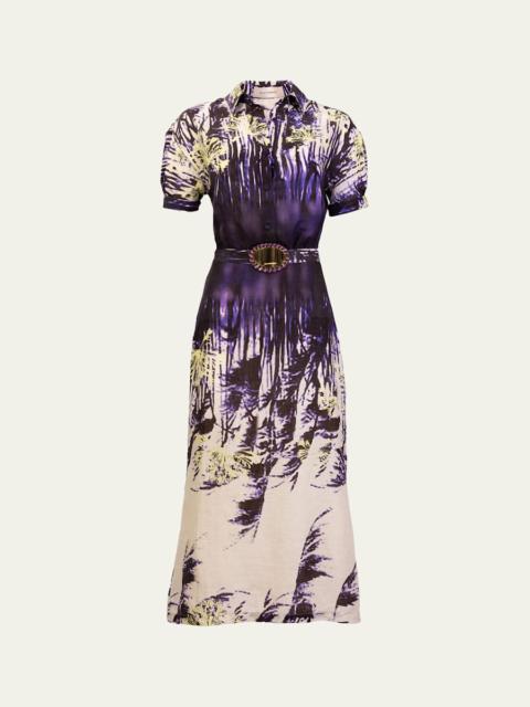 SILVIA TCHERASSI Lee Abstract-Print Short-Sleeve Belted Midi Shirtdress