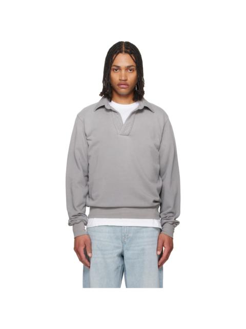 LES TIEN Gray French Terry Banded Polo