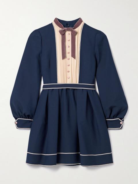 Valentino Ricrac, Georgette And Velvet-trimmed Wool And Silk-blend Mini Dress