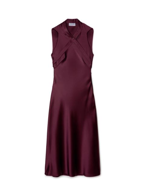 Satin Buckle Long Dress Burgundy No Col