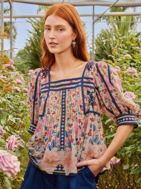 Cream Superbloom Tapestry Puff Sleeve Blouse