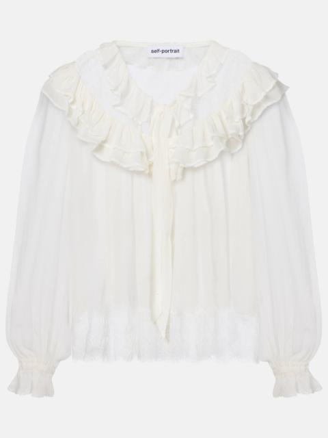 self-portrait Gathered georgette and lace blouse