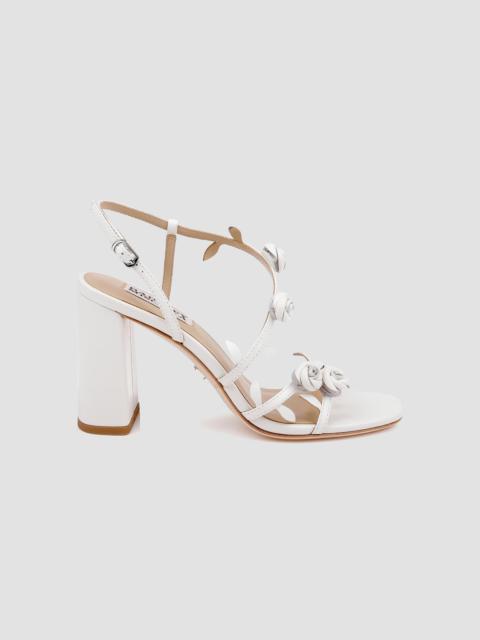 BADGLEY MISCHKA Women's Orsola Floral Block-Heel Leather Sandals - White Leather