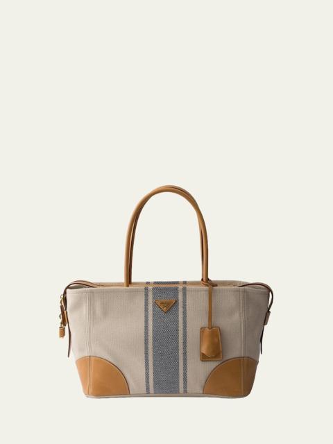 Prada Large Canvas and Leather Tote Bag