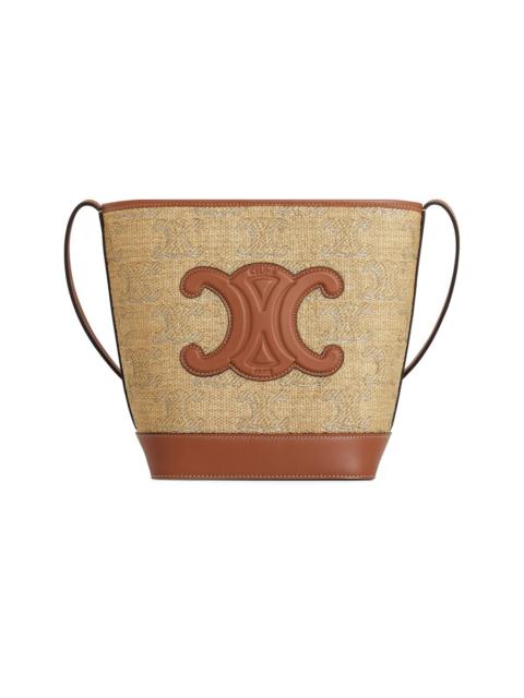 Small Bucket Cuir Triomphe In Raffia Effect Textile With Triomphe Jacquard