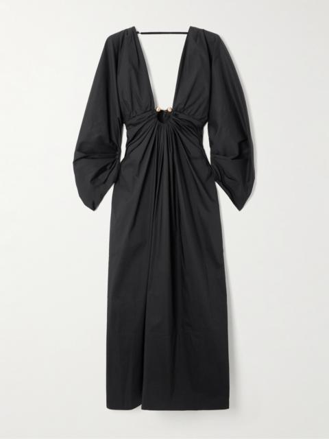 Cult Gaia Elyza Embellished Gathered Cotton-blend Poplin Midi Dress