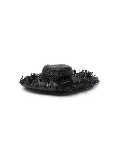 logo-embroidered woven-raffia hat