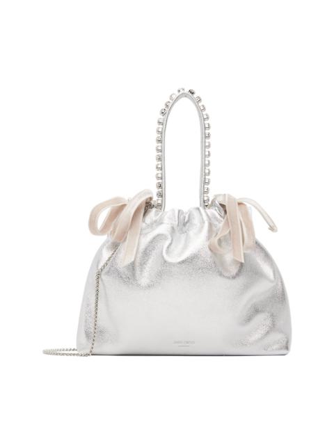 JIMMY CHOO Silver Drawstring Mini Top Handle Bag