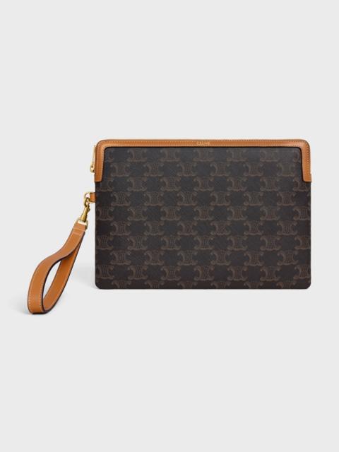 CELINE SMALL POUCH WITH STRAP CUIR TRIOMPHE IN TRIOMPHE CANVAS AND CALFSKIN