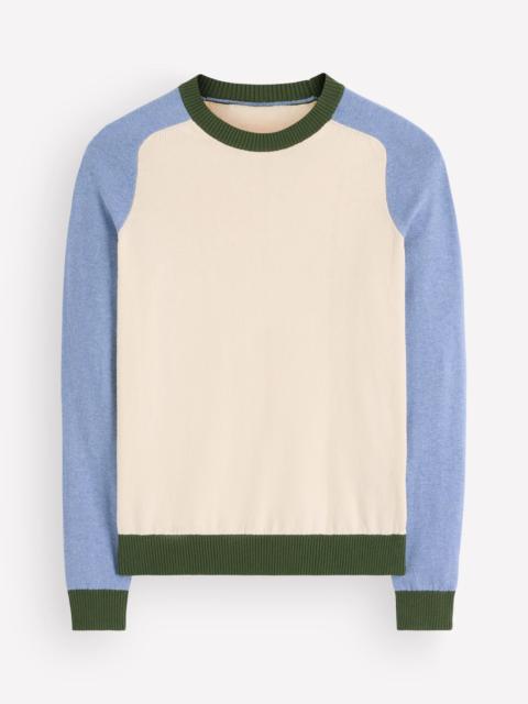 BODEN Meg Raglan Sleeve Sweater-Ivory, Blue and Green
