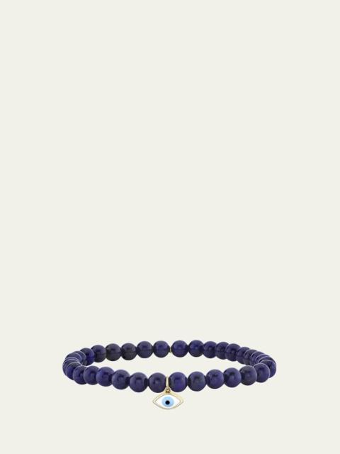 14K Gold & Enamel Evil Eye Charm on Lapis Beaded Bracelet