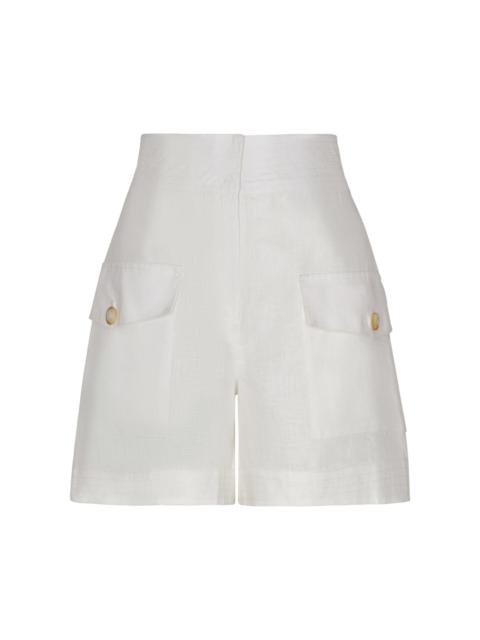 ANDRES OTALORA Deseos Flap Pocket Linen Cargo Shorts off-white