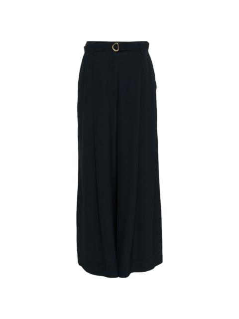 belted-waist wide-leg trousers