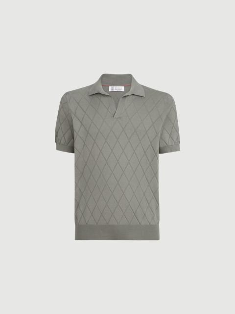 Brunello Cucinelli Cotton textured Argyle lightweight knit polo shirt