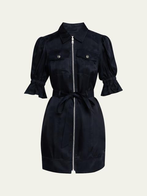 Cinq à Sept Holly Puff-Sleeve Zip-Front Mini Dress