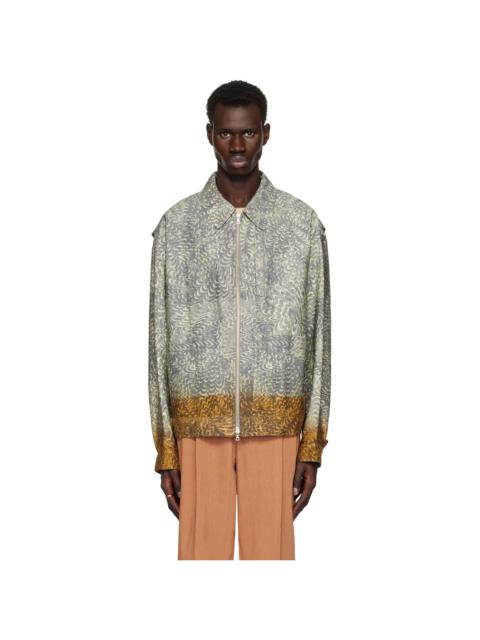 Dries Van Noten Gray & Tan Printed Cotton Jacket