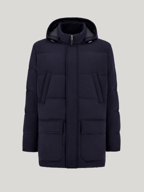 Canali NAVY BLUE WOOL CAR COAT WITH DETACHABLE HOOD