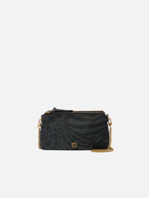 PINKO DOUBLE BAG MINI SMALL CROSSBODY BAG IN NYLON WITH ANIMAL PRINT