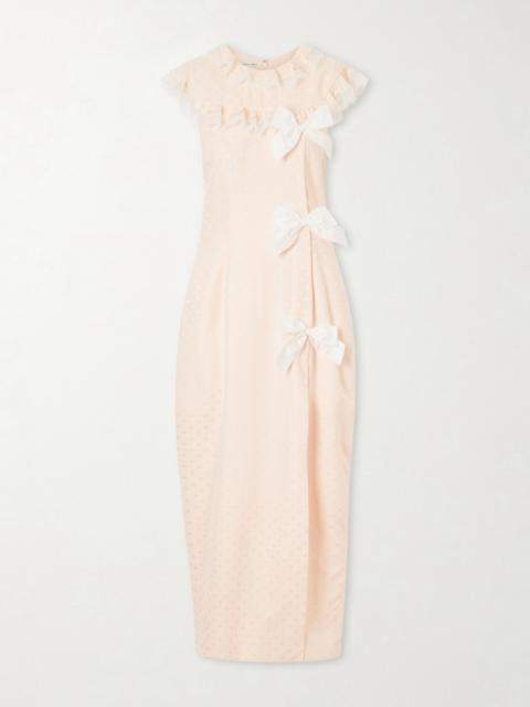 Alessandra Rich Lace-trimmed Bow-detail Printed Silk-jacquard Midi Dress