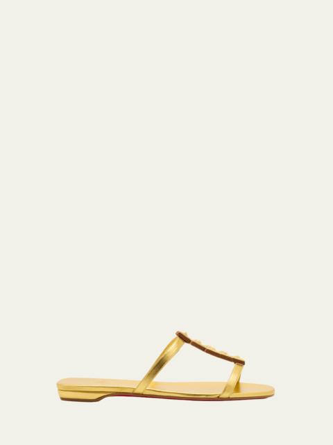 Christian Louboutin Diwalina Spike Metallic Nappa Leather Flat Sandals