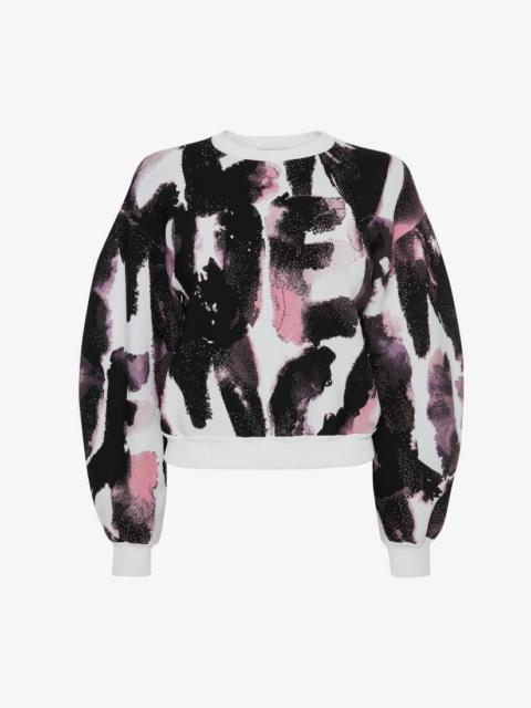 Alexander McQueen Women's Watercolour Graffiti Jacquard Jumper in White/multicolour