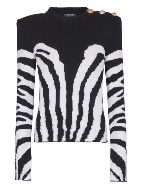 Balmain zebra-pattern padded-shoulder sweater