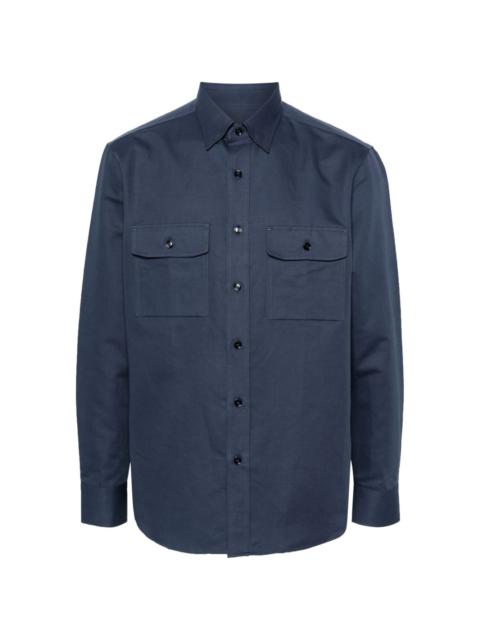 long-sleeve cotton-linen blend shirt