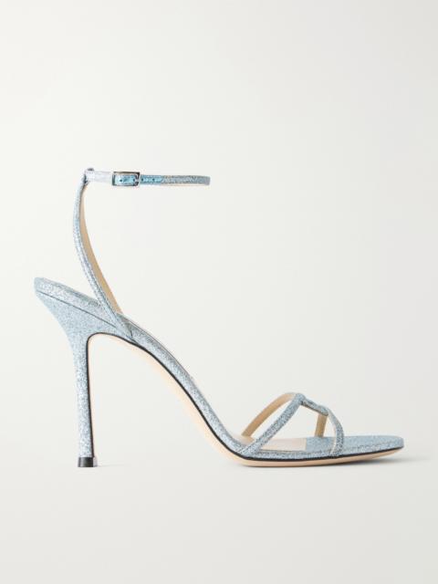 JIMMY CHOO Leo 100 Glittered Leather Sandals