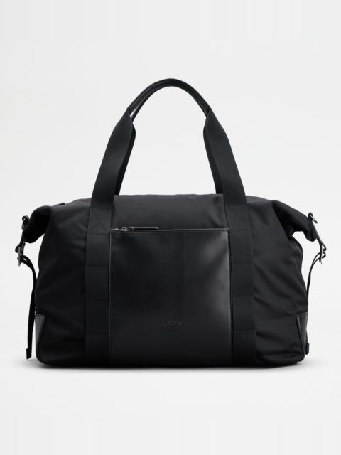 Tod's DUFFLE BAG IN FABRIC AND LEATHER LARGE - BLACK