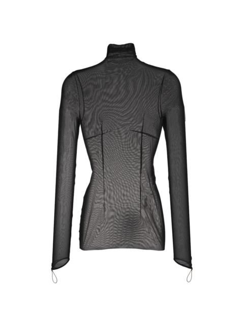 high-neck long-sleeved top