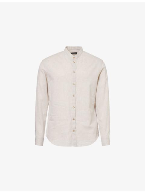 EMPORIO ARMANI Armure Grandpa-Collar Linen-Blend Shirt