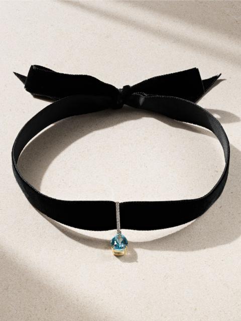 MATEO 14-karat gold, velvet, topaz and diamond choker Black