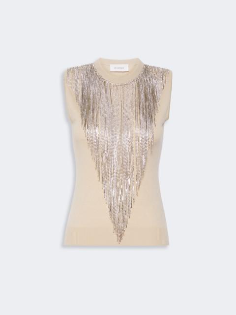 Sportmax CRINE Wool top with bejewelled fringe detail - BEIGE