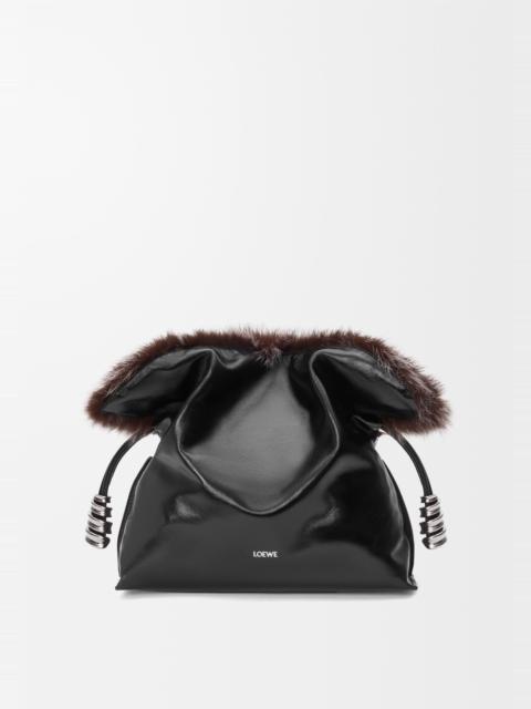 Loewe Medium Flamenco clutch in glossy lambskin and shearling