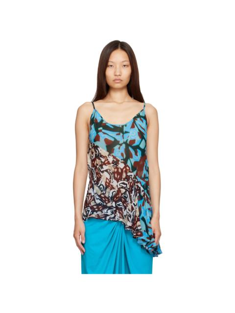 Dries Van Noten Blue & Brown Viscose Slip Top