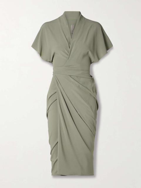 Rick Owens Draped crepe midi wrap dress Green