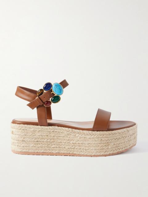 Gianvito Rossi 40 Embellished Leather Platform Espadrille Sandals