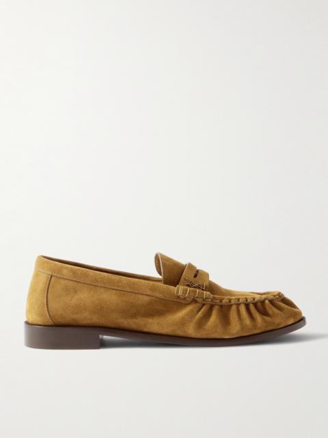 SAINT LAURENT Le Loafer Monogram Logo-Appliquéd Suede Penny Loafers