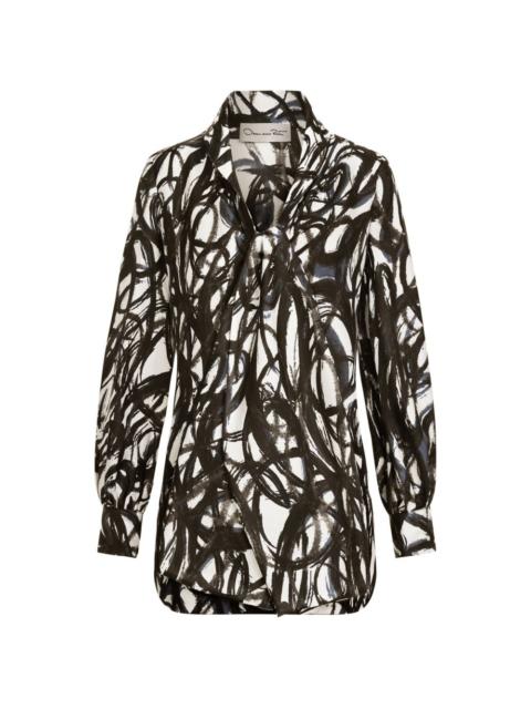 Oscar de la Renta abstract sketch silk twill blouse