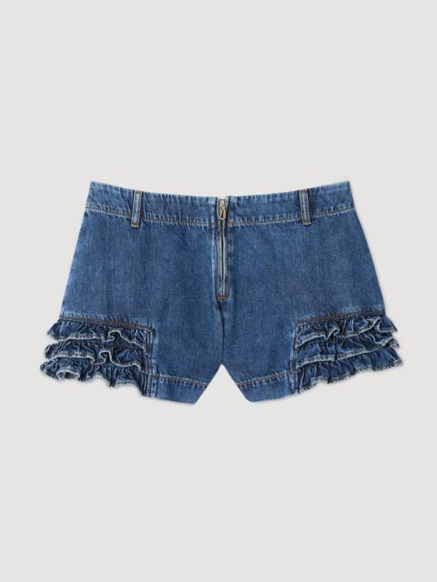 RUFFLED DENIM SHORTS