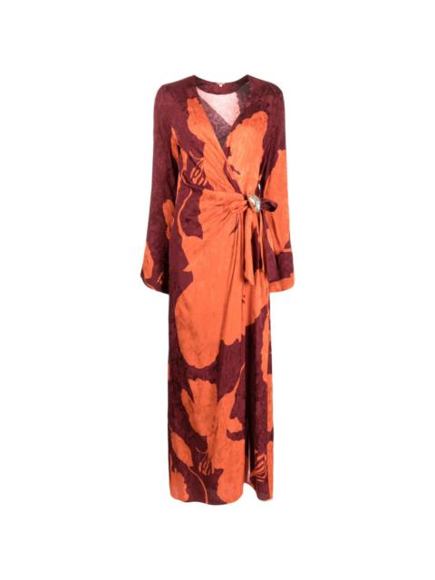 patterned-jacquard wrap maxi dress