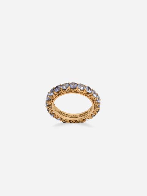 Dolce & Gabbana Heritage band ring in yellow 18kt gold with light blue sapphires