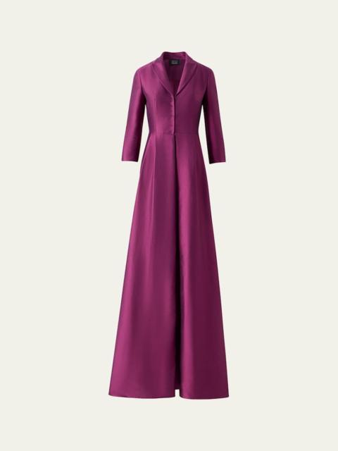 AKRIS Bracelet-Sleeve Silk Shantung Trench Gown