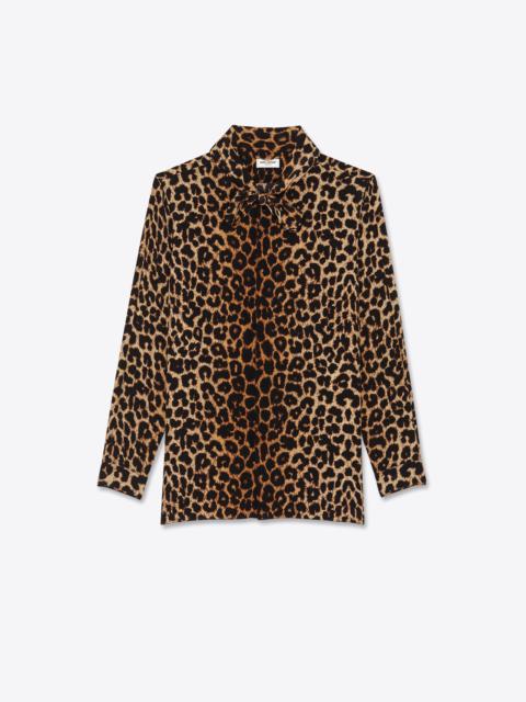 SAINT LAURENT lavallière-neck shirt in leopard-print silk crepe de chine
