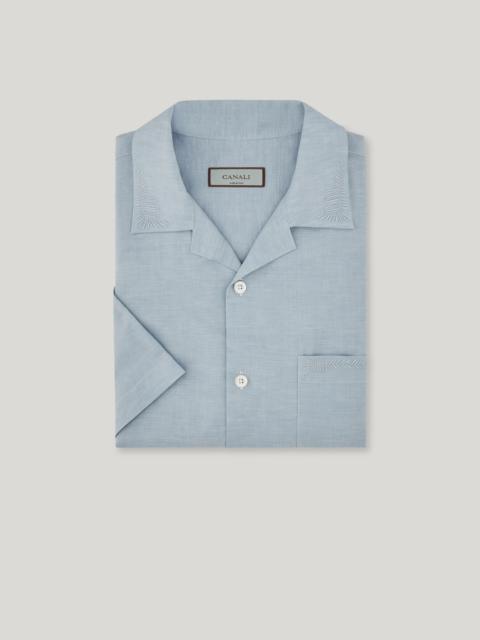 Canali CASUAL BOXY FIT SHIRT IN LIGHT BLUE LINEN-COTTON WITH EMBROIDERY