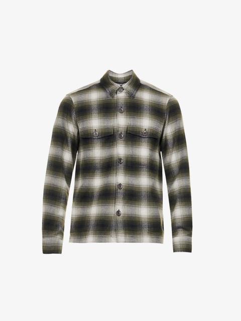 Plaid-patterned long-sleeved regular-fit cotton shirt