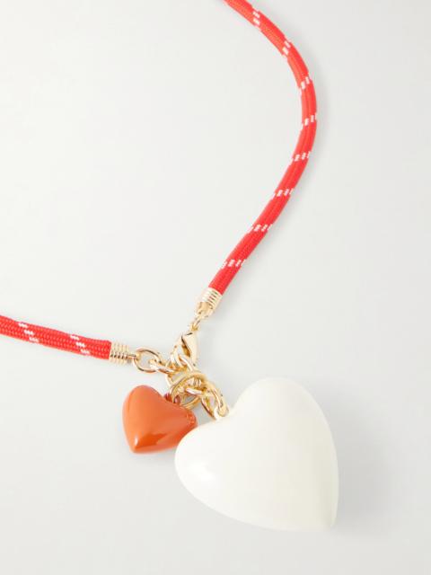 ROXANNE ASSOULIN The Mini Puffy Heart Gold-tone, Enamel And Cord Necklace